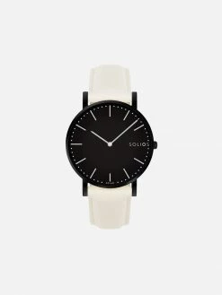 Solios Accessories Solar Watch With Black Dial | Cream Vegan Leather Strap