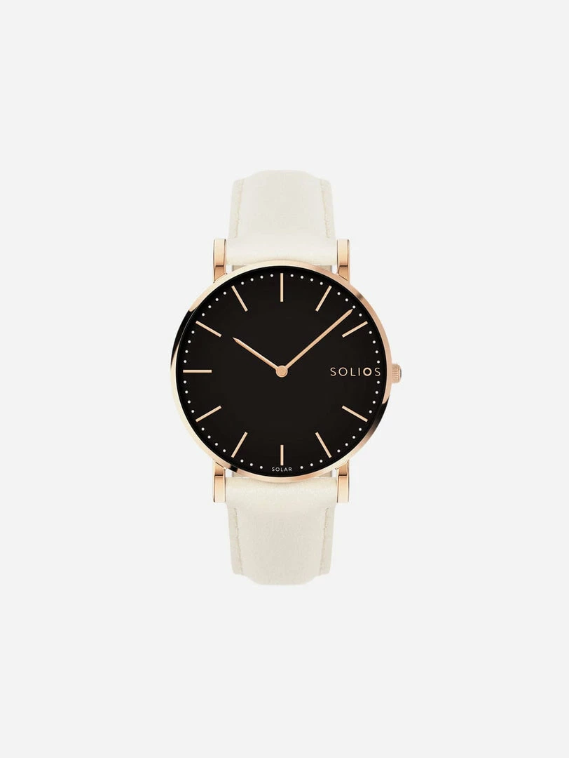 Solios Solar Watch With Black & Rose Gold Dial | Cream Vegan Leather Strap 3 Solios Solar Watch With Black & Rose Gold Dial | Cream Vegan Leather Strap