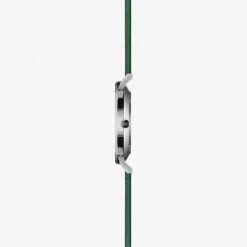 Solios Accessories Solar Watch With Black & Silver Dial | Green Vegan Leather Strap