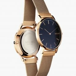 Solios Solar Watch With Black & Rose Gold Dial | Rose Gold Mesh Strap Accessories