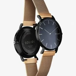 Solios Solar Watch With Black Dial | Rose Gold Mesh Strap Accessories