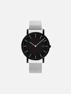 Solios Solar Watch With Black Dial | Silver Mesh Strap Accessories