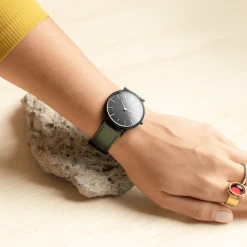 MRKNTN X SOLIOS Solar Watch With Black Dial | Green Dino Vegan Leather Strap