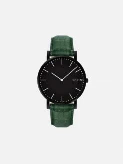 MRKNTN X SOLIOS Solar Watch With Black Dial | Green Dino Vegan Leather Strap