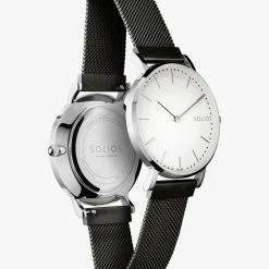 Solios Solar Watch With White & Silver Dial | Black Mesh Strap Accessories