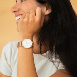 Solios Solar Watch With White & Rose Gold Dial | Black Mesh Strap Accessories 21 Solios Solar Watch With White & Rose Gold Dial | Black Mesh Strap Accessories