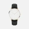 Solios Solar Watch With White & Rose Gold Dial | Black Vegan Leather Strap