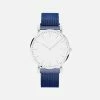Solios Accessories Solar Watch With White & Silver Dial | Blue Mesh Strap