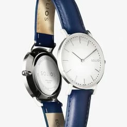 Solios Accessories Solar Watch With White & Silver Dial | Blue Vegan Leather Strap