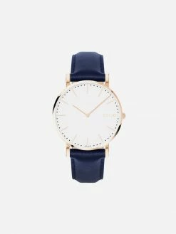 Solios Solar Watch With White & Rose Gold Dial | Blue Vegan Leather Strap Accessories