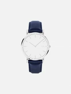 Solios Accessories Solar Watch With White & Silver Dial | Blue Vegan Leather Strap