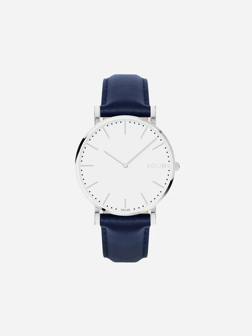 Solios Accessories Solar Watch With White & Silver Dial | Blue Vegan Leather Strap 3 Solios Accessories Solar Watch With White & Silver Dial | Blue Vegan Leather Strap