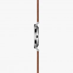 Solios Accessories Solar Watch With White & Silver Dial | Brown Vegan Leather Strap