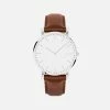 Solios Accessories Solar Watch With White & Silver Dial | Brown Vegan Leather Strap