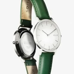 Solios Solar Watch With White & Silver Dial | Green Vegan Leather Strap Accessories