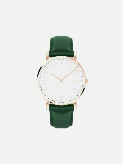 Solios Solar Watch With White & Rose Gold Dial | Green Vegan Leather Strap Accessories