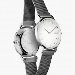 Solios Solar Watch With White & Silver Dial | Grey Mesh Strap Accessories