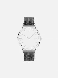 Solios Solar Watch With White & Silver Dial | Grey Mesh Strap Accessories