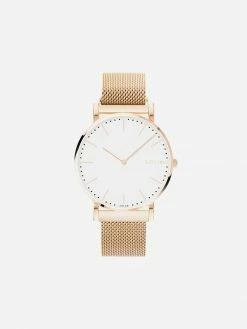 Solios Solar Watch With White & Rose Gold Dial | Rose Gold Mesh Strap