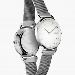 Solios Accessories Solar Watch With White & Silver Dial | Silver Mesh Strap