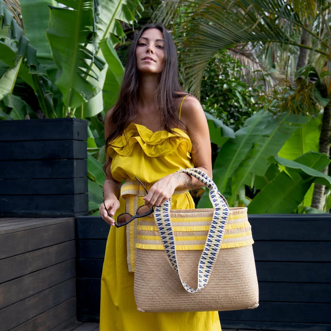 Stelar Bags Alor Handwoven Bamboo Vegan Medium Tote Bag | Natural & Sunshine Yellow 5 Stelar Bags Alor Handwoven Bamboo Vegan Medium Tote Bag | Natural & Sunshine Yellow