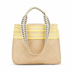 Stelar Bags Alor Handwoven Bamboo Vegan Medium Tote Bag | Natural & Sunshine Yellow