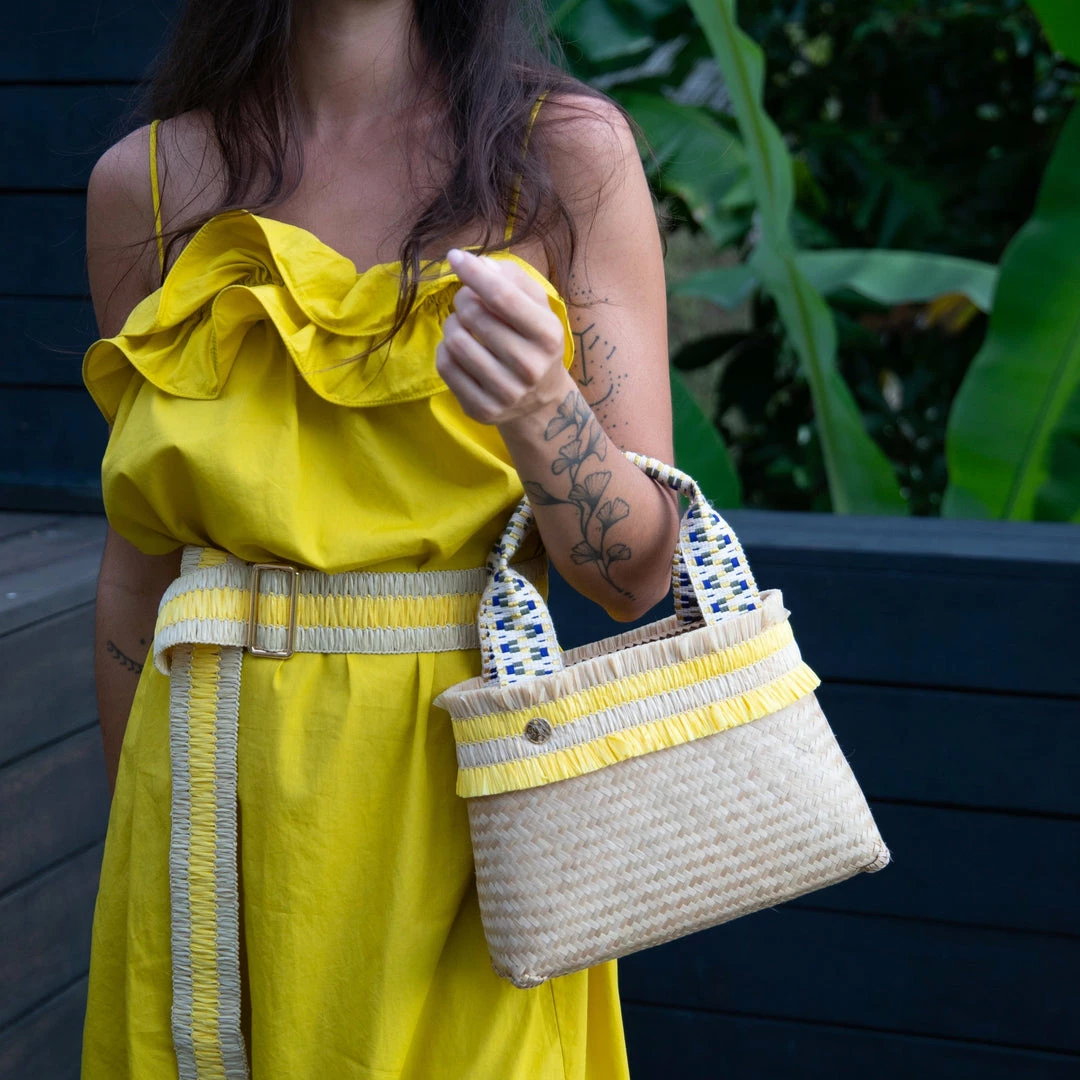 Stelar Alor Handwoven Bamboo Vegan Small Tote Bag | Natural & Sunshine Yellow 4 Stelar Alor Handwoven Bamboo Vegan Small Tote Bag | Natural & Sunshine Yellow