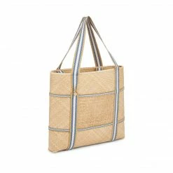 Stelar Malaka Handwoven Bamboo Vegan Medium Tote Bag | Natural & Blue Stripe Bags 11 Stelar Malaka Handwoven Bamboo Vegan Medium Tote Bag | Natural & Blue Stripe Bags