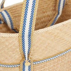 Stelar Malaka Handwoven Bamboo Vegan Medium Tote Bag | Natural & Blue Stripe Bags 12 Stelar Malaka Handwoven Bamboo Vegan Medium Tote Bag | Natural & Blue Stripe Bags
