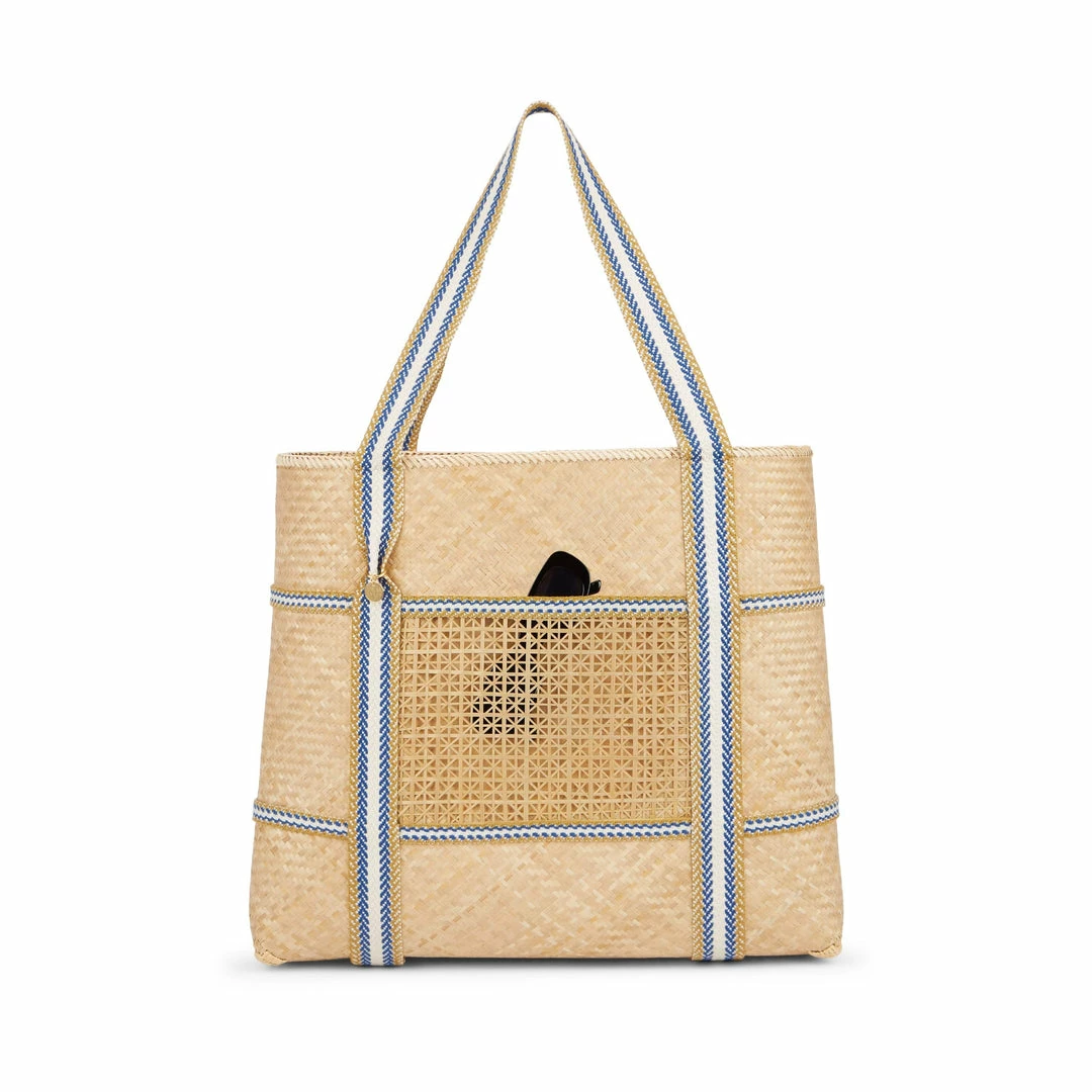 Stelar Malaka Handwoven Bamboo Vegan Medium Tote Bag | Natural & Blue Stripe Bags 8 Stelar Malaka Handwoven Bamboo Vegan Medium Tote Bag | Natural & Blue Stripe Bags