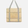 Stelar Malaka Handwoven Bamboo Vegan Medium Tote Bag | Natural & Blue Stripe Bags
