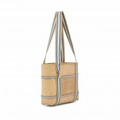 Stelar Bags Malaka Handwoven Bamboo Vegan Small Tote Bag | Natural & Blue Stripe