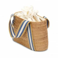 Stelar Manado Handwoven Atta Vegan Oval Bag | Natural & Blue Stripe Bags