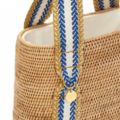 Stelar Manado Handwoven Atta Vegan Oval Bag | Natural & Blue Stripe Bags