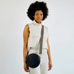 Stelar Membawa Cotton Jacquard Vegan Crossbody Strap | Black & Gold Crossbody Bags