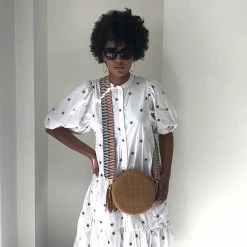 Stelar Membawa Cotton Jacquard Vegan Crossbody Strap | Turquoise & Coral Crossbody Bags