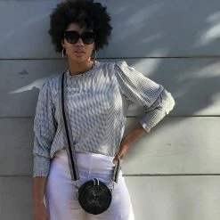 Stelar Membawa Cotton Jacquard Vegan Crossbody Strap | Black & White