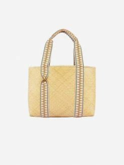 Stelar Bags Mentawai Handwoven Bamboo Vegan Medium Tote Bag Orange Straps | Natural