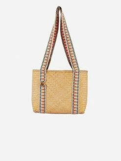 Stelar Mentawai Handwoven Bamboo Vegan Small Tote Bag | Natural & Orange