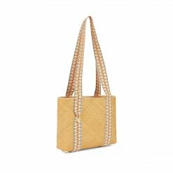 Stelar Mentawai Handwoven Bamboo Vegan Small Tote Bag | Natural & Orange