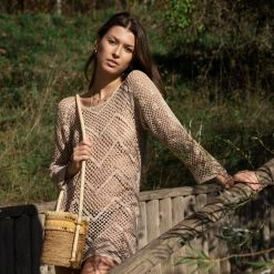 Stelar Bags Muna Handwoven Atta Vegan Round Bucket Bag | Natural & Beige