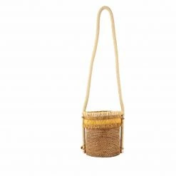 Stelar Bags Muna Handwoven Atta Vegan Round Bucket Bag | Natural & Beige