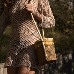Stelar Bags Muna Handwoven Atta Vegan Round Bucket Bag | Natural & Beige