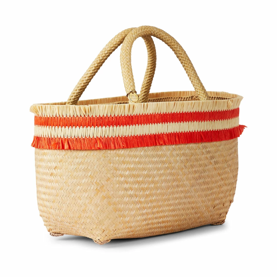 Stelar Bags Nihi Handwoven Bamboo Vegan Mini Tote Bag | Natural & Coral 5 Stelar Bags Nihi Handwoven Bamboo Vegan Mini Tote Bag | Natural & Coral