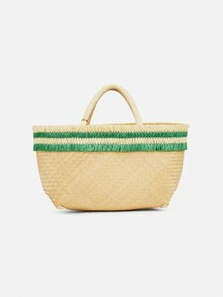 Stelar Bags Nihi Handwoven Bamboo Vegan Mini Tote Bag | Natural & Emerald Green