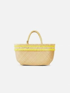 Stelar Bags Nihi Handwoven Bamboo Vegan Mini Tote Bag | Natural & Yellow