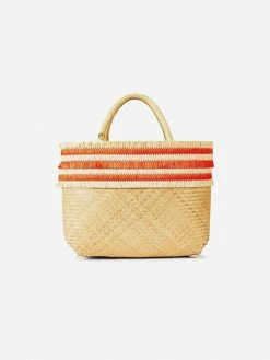 Stelar Bags Nihi Handwoven Bamboo Vegan Small Tote Bag | Natural & Coral