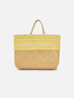 Stelar Nihi Handwoven Bamboo Vegan Large Tote Bag | Natural & Yellow Bags