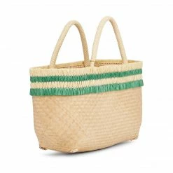 Stelar Bags Nihi Handwoven Bamboo Vegan Mini Tote Bag | Natural & Emerald Green