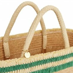 Stelar Bags Nihi Handwoven Bamboo Vegan Mini Tote Bag | Natural & Emerald Green